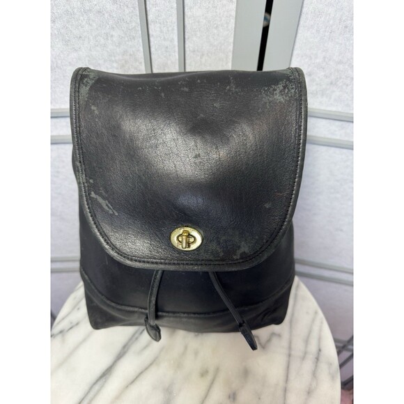 Coach VINTAGE 9791 Black Soft Leather Backpack Daypack Rucksack Drawstring FLAW* - Picture 3 of 14